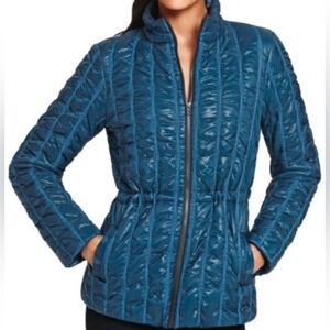 Cabi Poseidon Puffer 914 Teal Blue Zip‎ Up Mock Neck Outdoor Jacket - Size Small